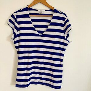 Nygard Woman Blue Striped V Neck Short Sleeve Stretch Pullover T Shirt Size XL